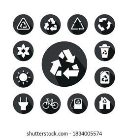 Vector image. Recycling icons. Ecological black buttons.