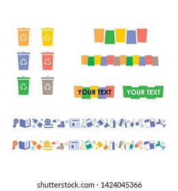 

Vector image. Recycling. Recycling set by category. Branded graphics. Color images - plastic, paper, glass, aluminum, rags.