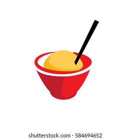 Vector image of red bowl with yellow sauce.