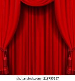 Vector image of red curtain. Square theater background. Artistic poster