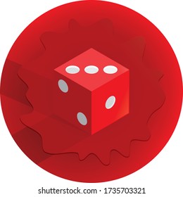 Vector image the a red dice in perspective, one two three, low nodes, high performance, CMYK profile