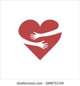 vector image of red heart with hugs hands on white background