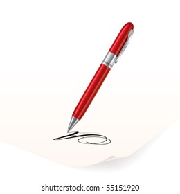 Vector image of red pen writing on paper