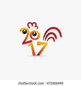 Vector image of a red rooster and the digits of the year. Vector illustration of rooster, symbol of 2017 on the Chinese calendar. Vector element for New Year's design.