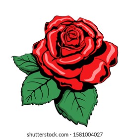 Vector image of a red rose. Floral design element. Tattoo Red Rose.
