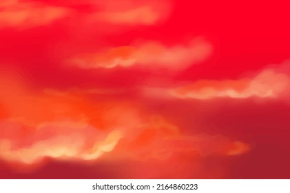 VECTOR image of a red sky with clouds. Graphic picture for printing on the wall, decorative element. Modern wallpaper for stylish decoration. thick red clouds
