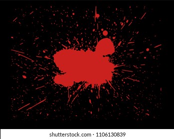 Vector image. Red splashes of paints on a black background