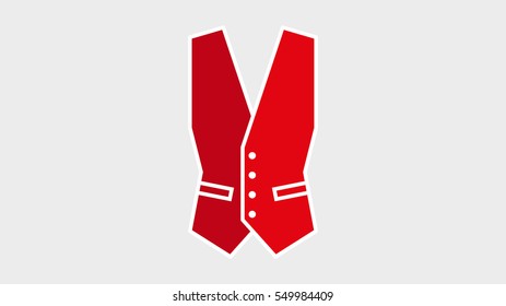 Vector image of a red vest on a light background. Illustration of clothing. Icon isolated object. Sleeveless shirt.