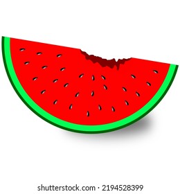 A vector image of red watermelon with a bite mark. Watermelon with seeds. Watermelon slice.