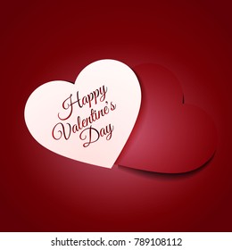vector image red and white hearts and the inscription of a happy Valentine's day
