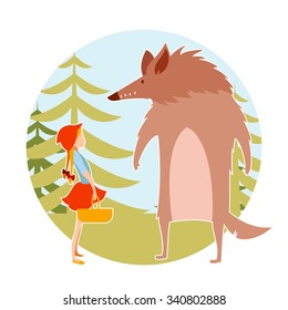 Vector image of a Redhood girl  and the wolf