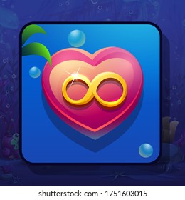 Vector image of red-pink heart with Infinity sign on a blue and navy blue background. For design, websites, printing, video, interface, handout news-sheet flyer.