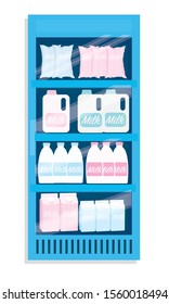 vector image of a refrigerator with milk isolated on white background, supermarket interior