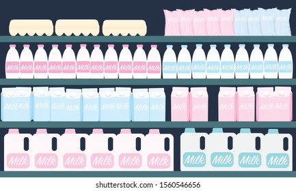 vector image of a refrigerator with milk isolated on white background, supermarket interior