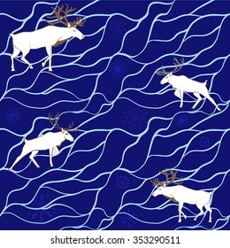 Vector image of reindeer and Christmas trees.Seamless background.