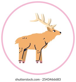 Vector image of reindeer icon inside a circle with pink line