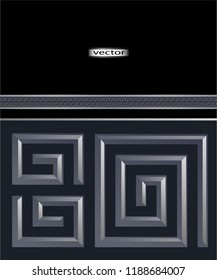 Vector image relief drawing of Roman pattern metal ornament for design in black flyer, banner in men's classic style