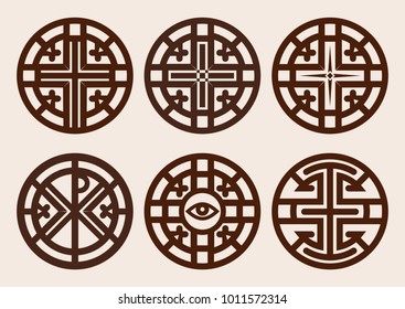 The vector image of religious symbols - cross, star, eye. Konstantin's cross. Sacred geometry. Vector illustration.