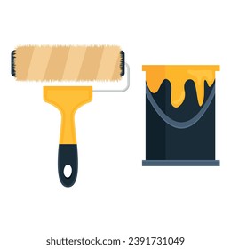 Vector image of a repair tool in cartoon style. Paint roller. Construction and housework concept. A team of individual builders. Elements for your design.