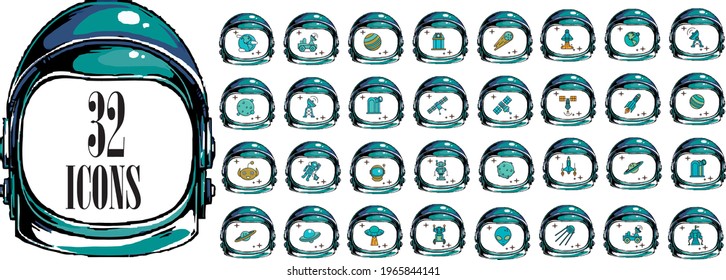 vector image with representative icons of space. vivid color design with white background.