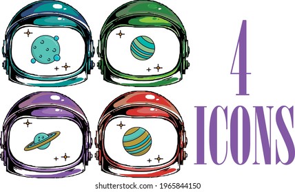 vector image with representative icons of space. vivid color design with white background.