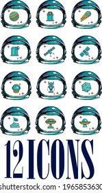 vector image with representative icons of space. vivid color design with white background.