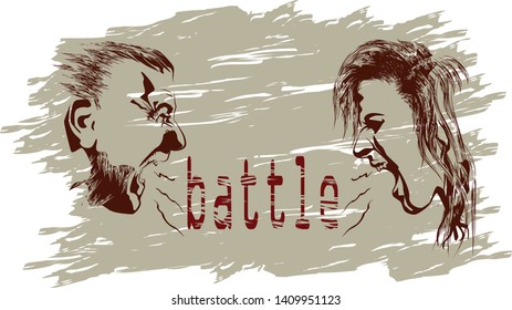 Vector image of the representatives of different sexes, shouting something to each other