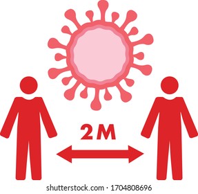 Vector Image Representing Social Distancing Of 2 Metres - A Coronavirus Virus, Two People Standing Apart