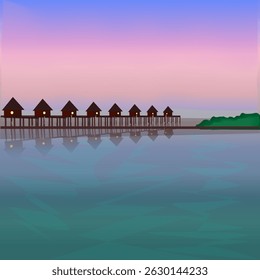 Vector image of a resort place on an ocean island