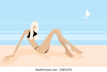 vector image of resting girl