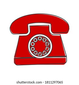 Vector image of retro phone icon cartoon style on white isolated background.