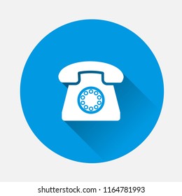 Vector image of retro phone on blue background. Flat image phone with long shadow. Layers grouped for easy editing illustration. For your design.
