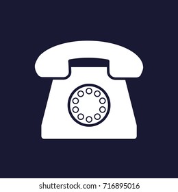 Vector image of retro phone. Vector white icon on dark blue background.