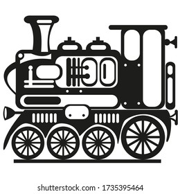 Vector image of a retro steam train on a white background. Isolated drawing.