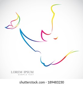 Vector image of rhino and butterfly on white background