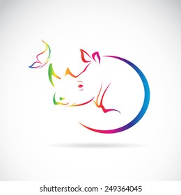 Vector image of rhino and butterfly on white background