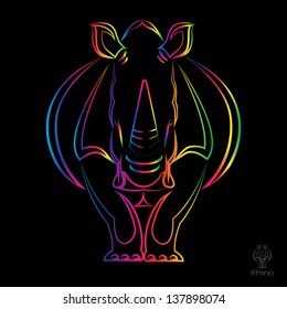 Vector image of  rhino on black background.