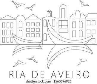 Vector image of Ria de Aveiro for logotype; t-shirt, banner, magazine, poster, decoration, postcard. Ria de Aveiro line art background. Ria de Aveiro illustration. EPS 10.