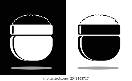 vector image of a rice basket with gold gradations and a black and white background