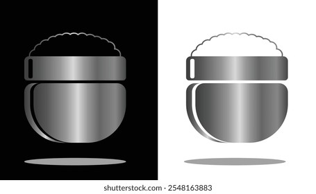 vector image of a rice basket with gold gradations and a black and white background