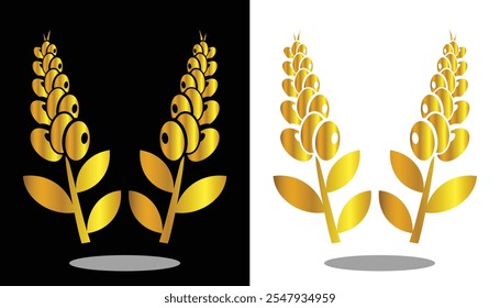 vector image of a rice plant with a beautiful gold texture on a black and white background