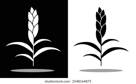 vector image of a rice plant with a simple stalk with gold gradations and a black and white background