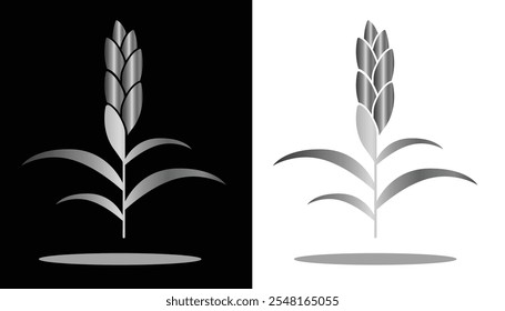 vector image of a rice plant with a simple stalk with gold gradations and a black and white background