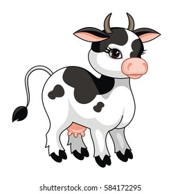 The vector image of a ridiculous cow in cartoon style isolated on a white background