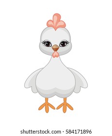 The vector image of a ridiculous hen in cartoon style isolated on a white background