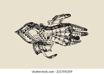 Vector image - Right glove with brass edging and knuckle beads