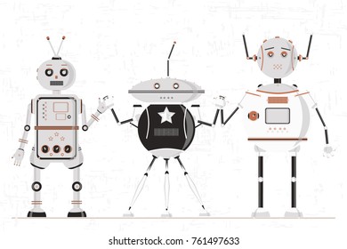 vector image with image of robots holding hands. the theme of the cosmos. can be used for web sites, postcards, characters, etc.