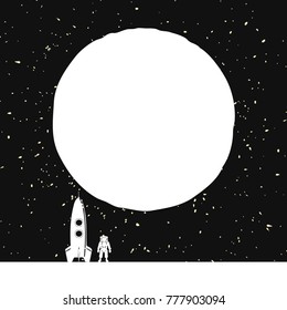 Vector image of a rocket, astronaut and planet. Flying into space. vanguarde.