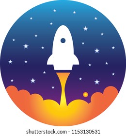 vector image of rocket blasting off into space logo