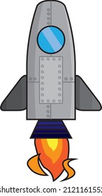 a vector image of a rocket flying into space.